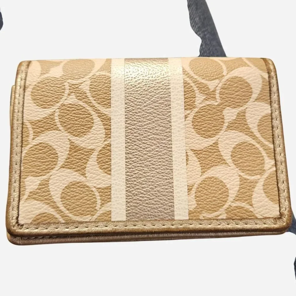 coach gold leather stripe wallet